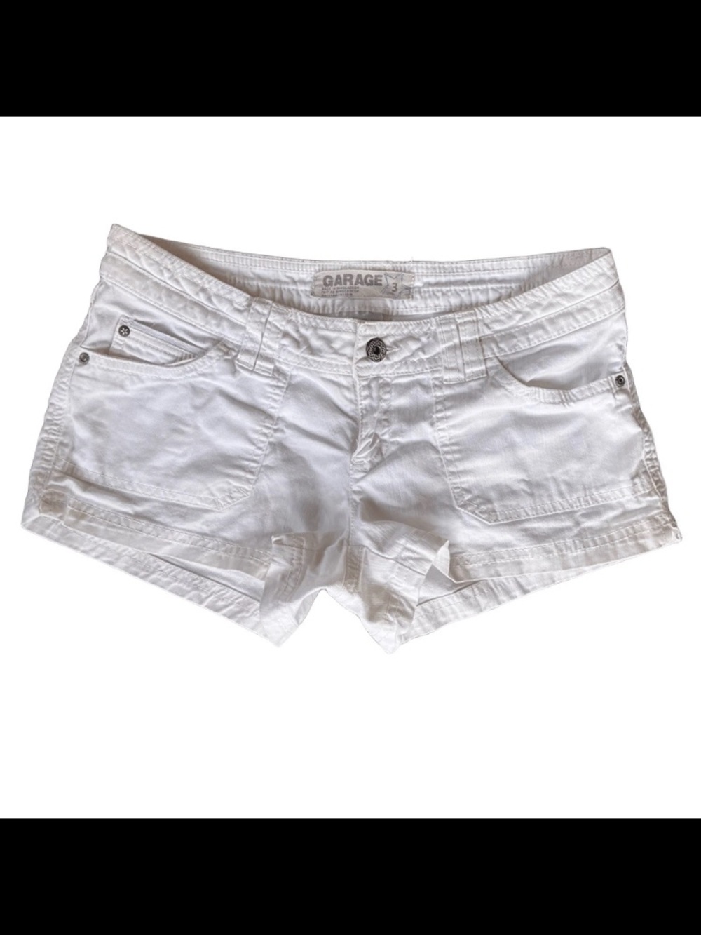 Vintage Y2K Garage Micro Ultra Low Rise Shorts Stretch Size 3 White 2" Inseam
